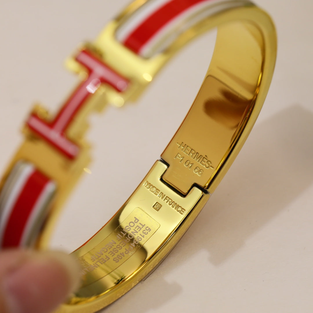 18K Clic Hermes Red & White Bracelet