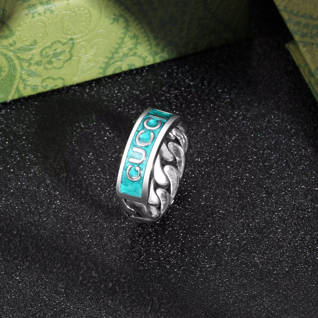 Double Gucci Logo Plaque Chain Ring