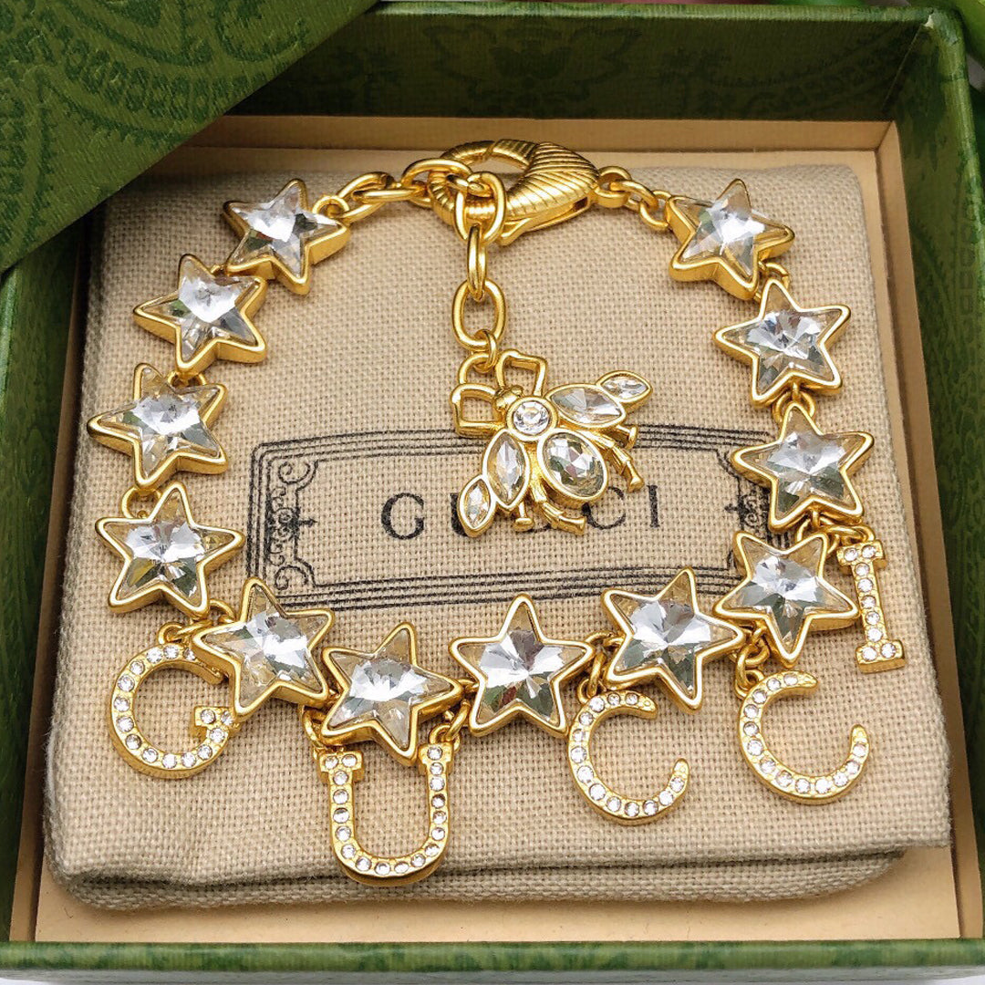 18K Double Gucci Script Crystals Bracelet
