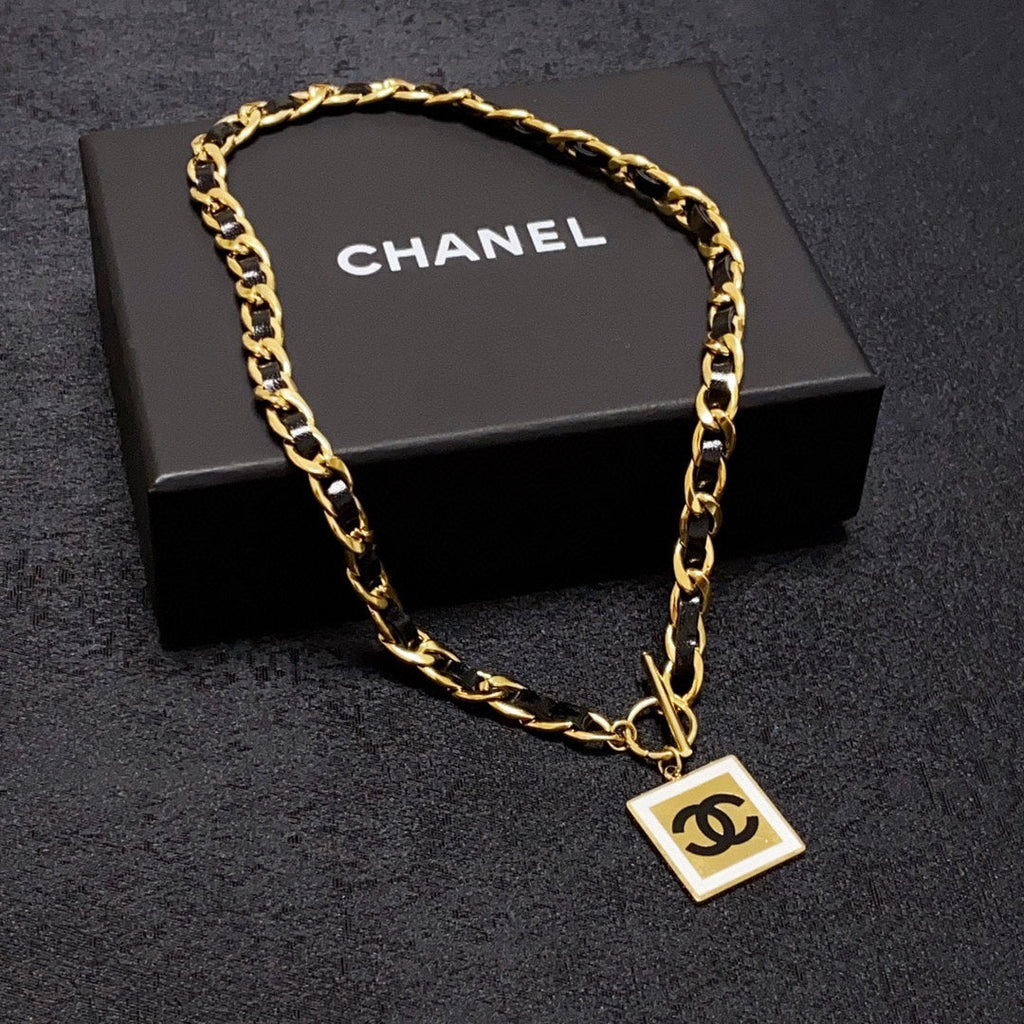 18K  Chanel Leather Choker Necklace