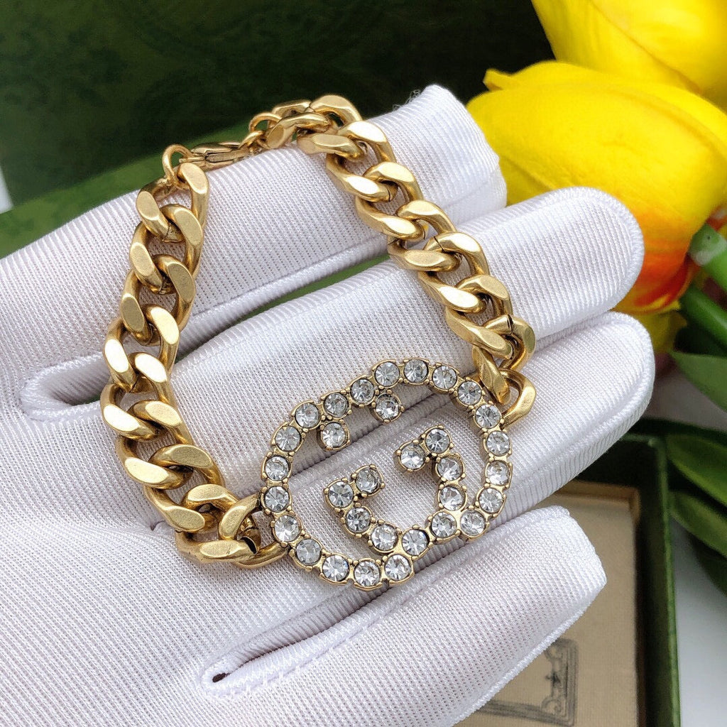 18K Double Gucci Interlocking Gucci Diamond Chain Bracelet