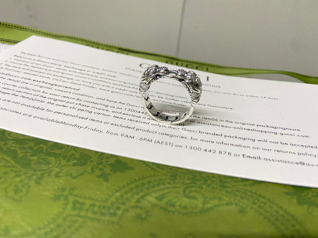 Double Gucci Tiger Head Chain Ring