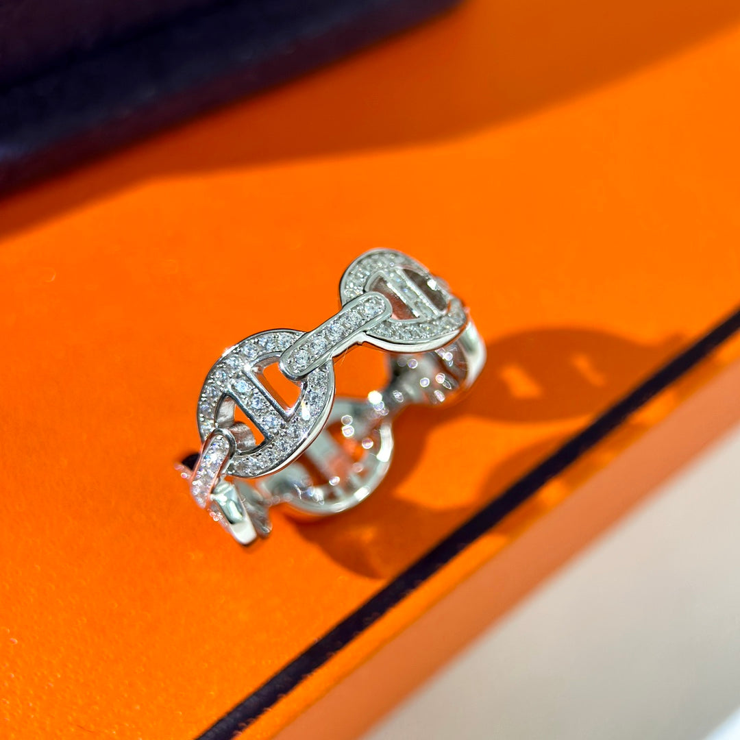 18K Chaine d'Ancre Enchainee Diamond Hermes Ring