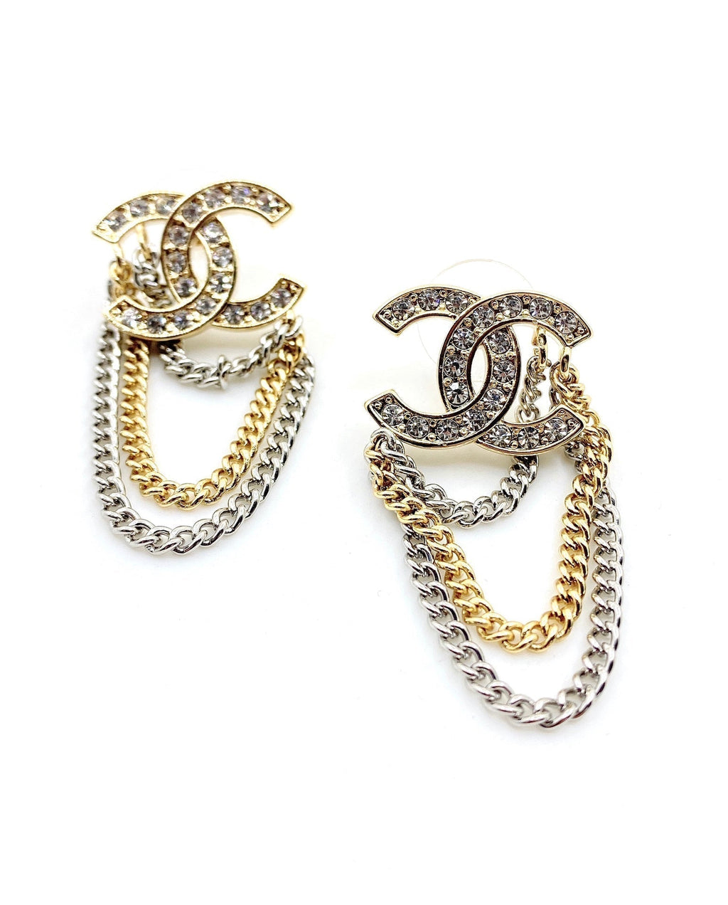 18K  Chanel Chain Pendant Earrings