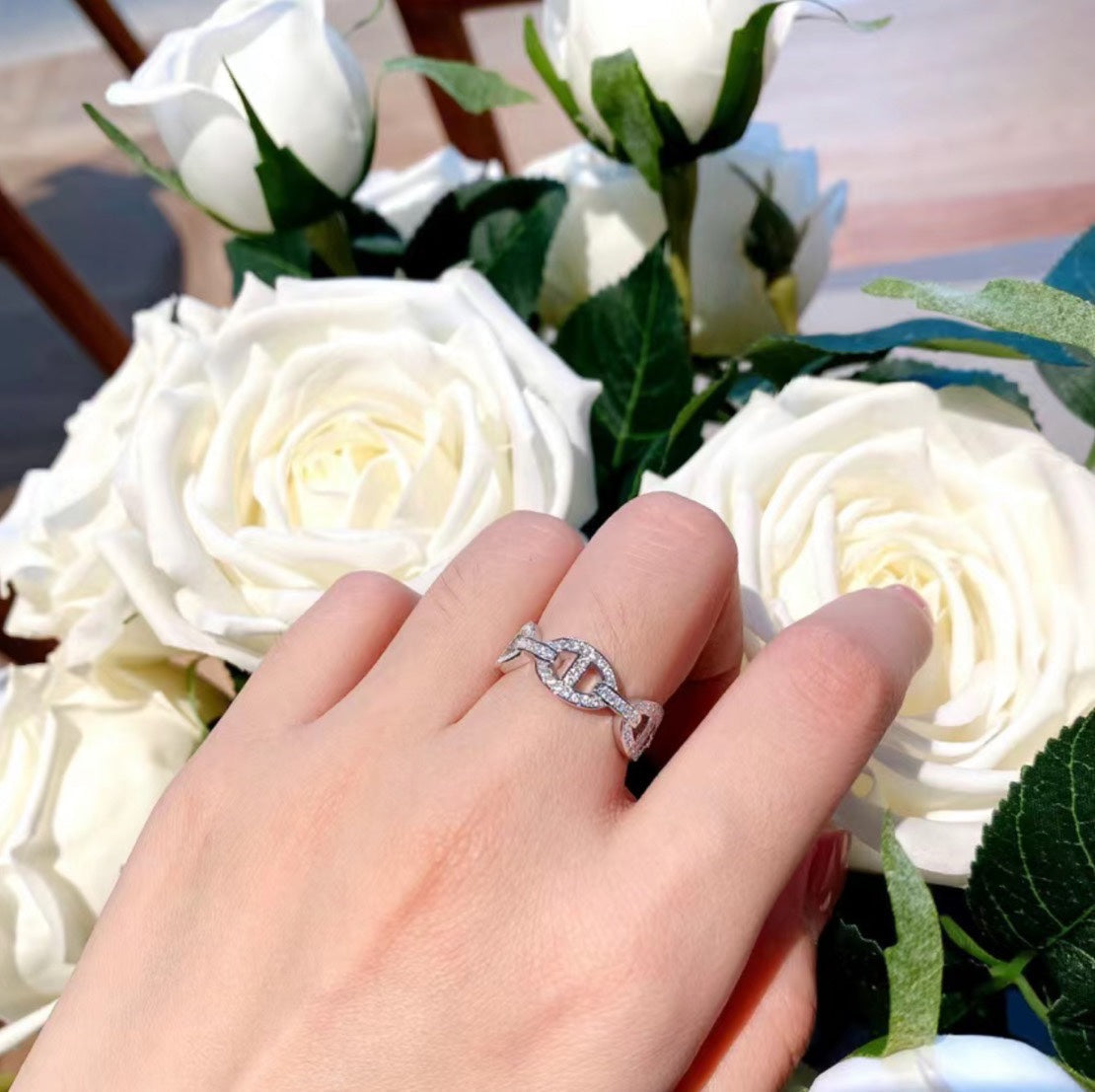 18K Chaine d'Ancre Enchainee Diamond Hermes Ring