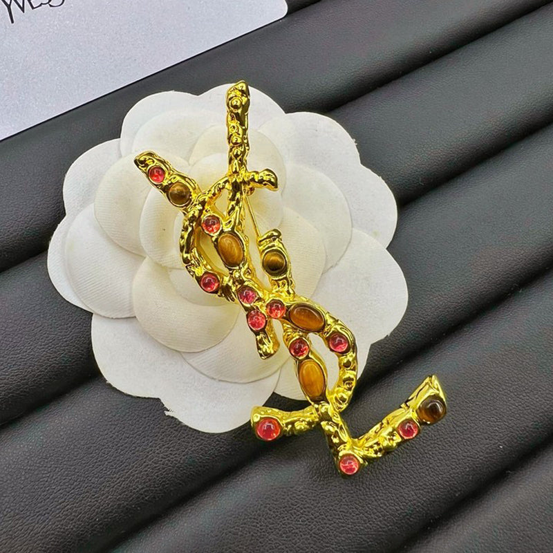 18K YSL Crystal Brooch